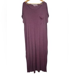 La Vie En Rose Purple Short Sleeve crew neck 1 Pocket Slit Side Night Dress XL